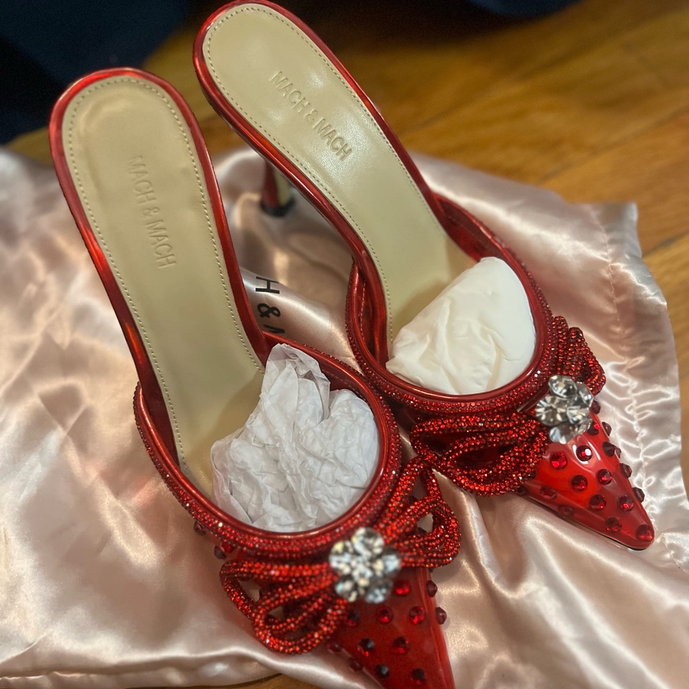 MACH & MACH Women's Red Embellished Heels Size 37